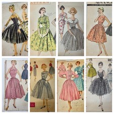 Vintage 1950s Party Dress Sewing Patterns Lot/8 Aline Used/Cut 36 Bust AS-IS