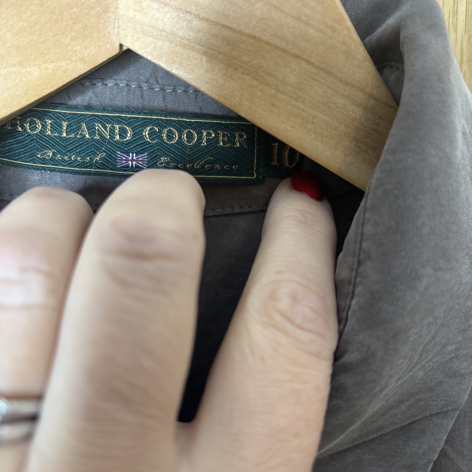 Holland Cooper Cupro Shirt Military Button Shirt khaki Blouse Size 10 Taupe Blog