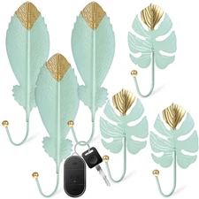 No Drill Decorative Wall Hooks 6-Pack Leaf Shape Key Hooks for Hanging Clothe...