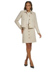 Calvin Klein Women's Button Front Tweed Jacket Oatmeal Multi, 8
