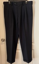 Haggar Mens 36 Regular Black Classic Fit Pleated Tapered Repreve Cuffed Pants