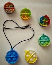 5 Mini Pop It Fidget Keychains plus Necklace Mix Colors Sensory Toys Bundle