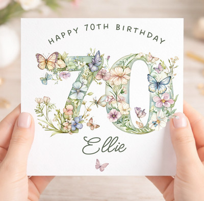 Karte 70. Geburtstag weiblich, individueller Name, für Mama, Freundin, Tante, Oma