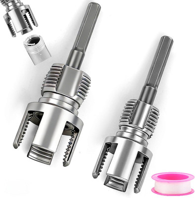 2Pc PVC Pipe Threader Tool Set 1/2'' 3/4'' Internal External Drill Die Hex Shank