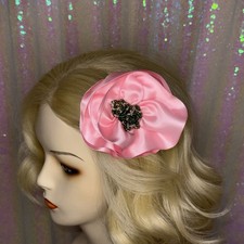 Ooak Taissa Lada Pink Double Sided Satin Flower Hair Clip Colorful Seed Beads