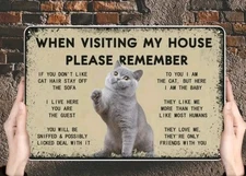 Gray Cat Metal Wall Plaque Funny Sign Rustic Humor Home Decor Cat Lovers Gift 