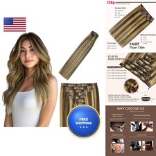 Human Hair Clip in Extensions 120g 7pcs 14 Inch 4/27 Chocolate Brown to Light