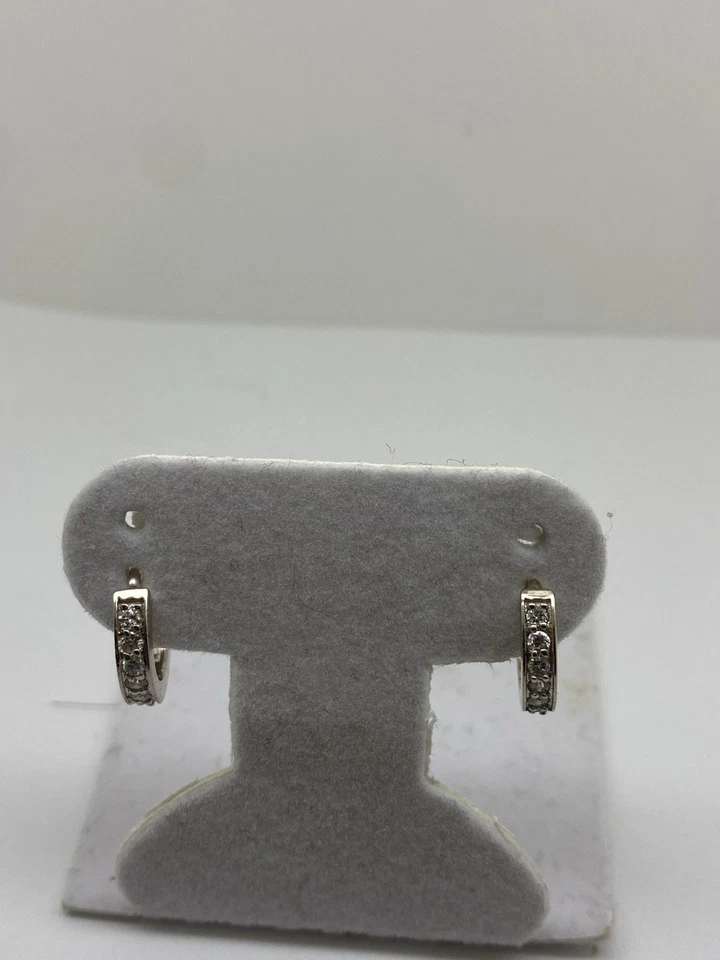 14k solid white gold diamond huggie earrings - Image 4 of 4