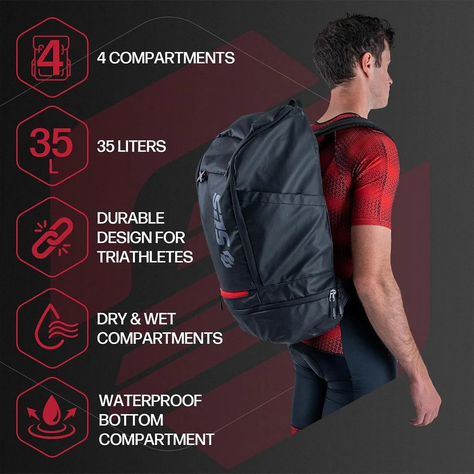 Mochila de Triatlón SLS3 35L Bolsa de Transición Compartimentos Secos y Húmedos Grandes Equipo de Triatlón Foto 4 de 4