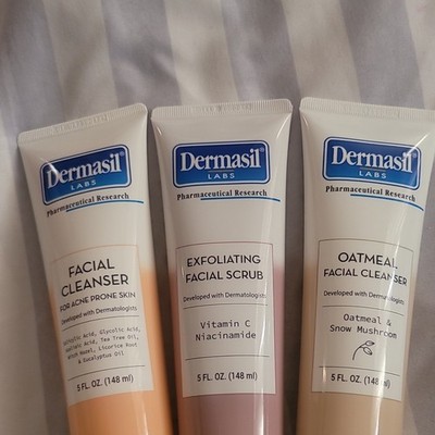 Dermasil Labs Facial Cleanser & Exfoliating Scrub Set Glycolic Acid 3x5oz