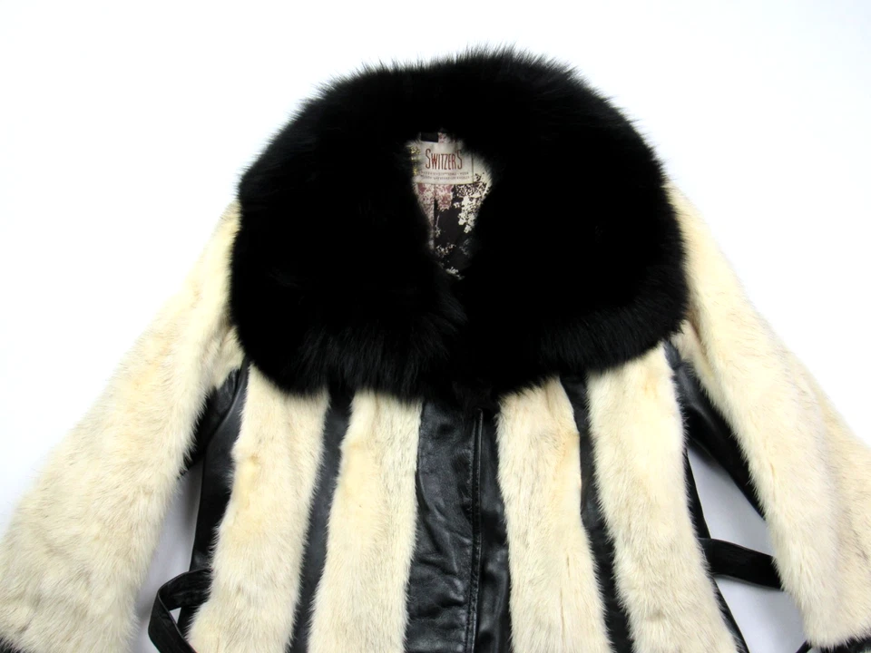Vtg 60s 70s Switzer's Fur & Leather Coat Mod Luxury Fox / Mink ? Belted Jacket - Image 2 of 4