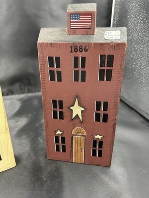 2 Bob Huffman Signed 2002 Shelf Wood Late 1800s Style Americana Rustic Folk Art