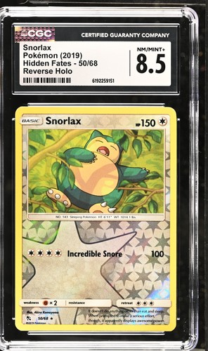 CGC 8.5 Snorlax 50/68 Hidden Fates Reverse Holo Pokemon Card