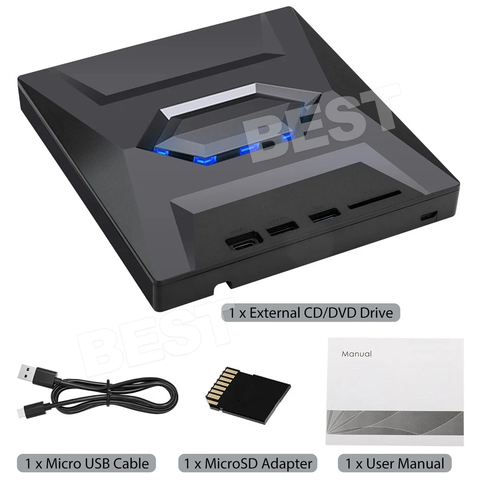 7 in 1 External CD DVD Drive Writer Burner Player for PC Laptop Windows USB 3.0