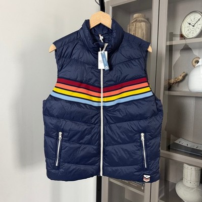 Marine Layer Bode Navy Down Puffer Vest Large NEW Blue Stripe Quilted Ski Jacket