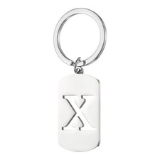 Initial Letter Key Chain, A-Z KeyChain Pendant Key Ring, Silver Letter X