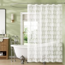 White Lace Shower Curtain 72x72 Inches, Girly Sheer Vintage Boho Farmhouse Cu...