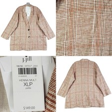J Jill Blazer Harper Oversized Jacket Size XL P Tartan Glen Plaid Linen New