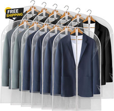 40" All Clear Garment Bags for Hanging Clothes, 12 Packs Suit Bags for Closet