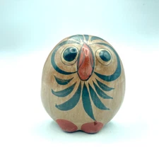 Mexican Pottery Owl Figurine Tonala 3" Tall Hand-Painted Folk Art