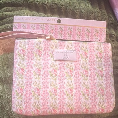 LoveShackFancy x yoobi Pink Floral Pouch w/ Zipper - White Green Accents