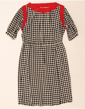 VINTAGE Womens Sheath Dress UK 14 Large Black Houndstooth DS29