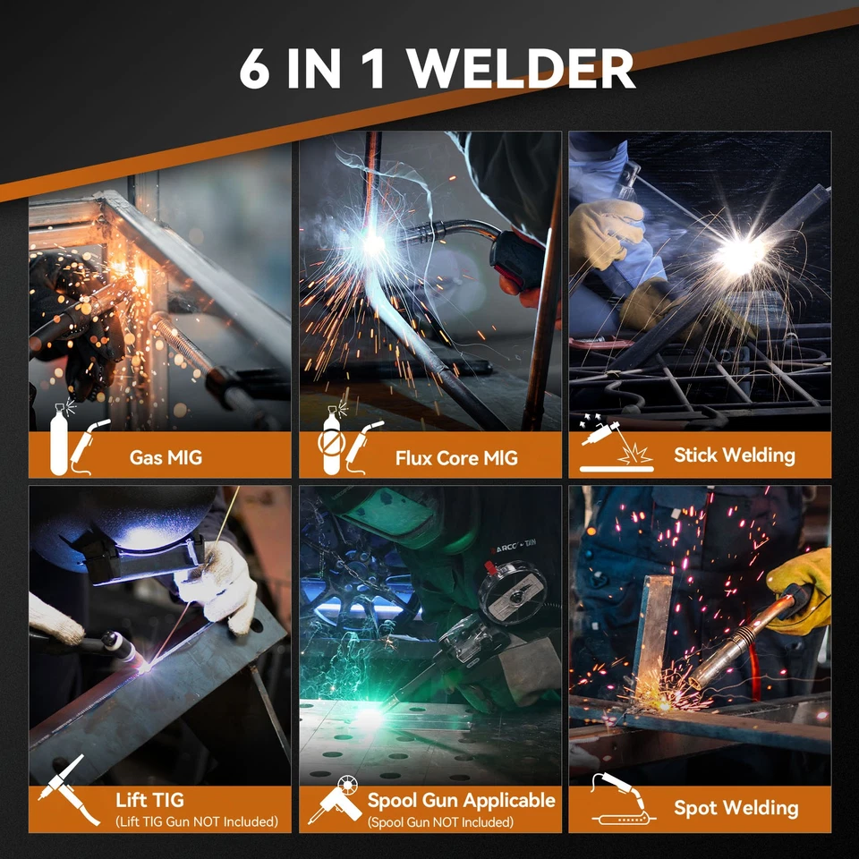 Soldadora MIG 200A multiproceso 6 en 1 con núcleo de flujo sin gas elevación TIG 110V/220V Foto 4 de 4