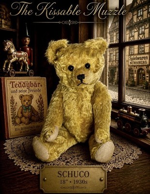 18'' ANTIQUE 1930s BEAUTIFUL GOLD MOHAIR SCHUCO NON-WORKING  YES/NO TEDDY BEAR
