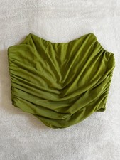 Women's Strapless Open Back Boned Mesh Bustier Zip Back Corset Avacado Green