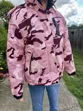 MOERDENG Waterproof Hooded Ski Jacket Warm Mountain Coat, Rose Camo, Small