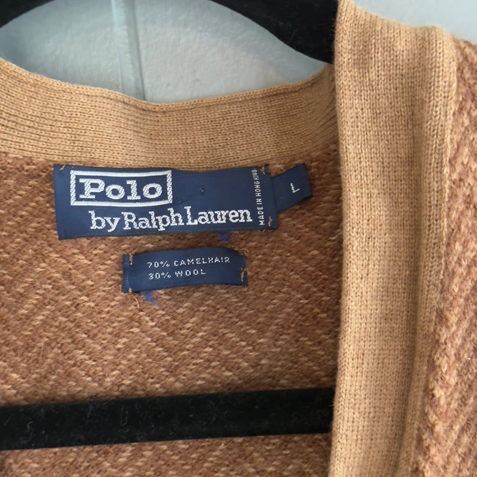 Cárdigan de lana vintage Polo Ralph Lauren pelo de camello *Defecto espiga herencia L Foto 2 de 4