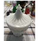 Vintage  LE Smith White Milk Glass Pedestal Compote Bowl with Lid, Decorative
