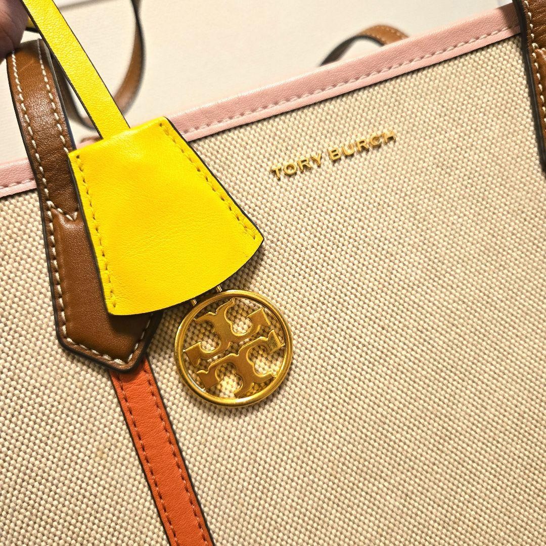 Tory Burch Tote Bag Stiped Design Canvas Leather Multicolor Women's From Japan thumbnail 3