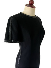 Vintage Louis Feraud LBD Sequin Trim Wool Crepe Party Xmas Little Black Dress 10