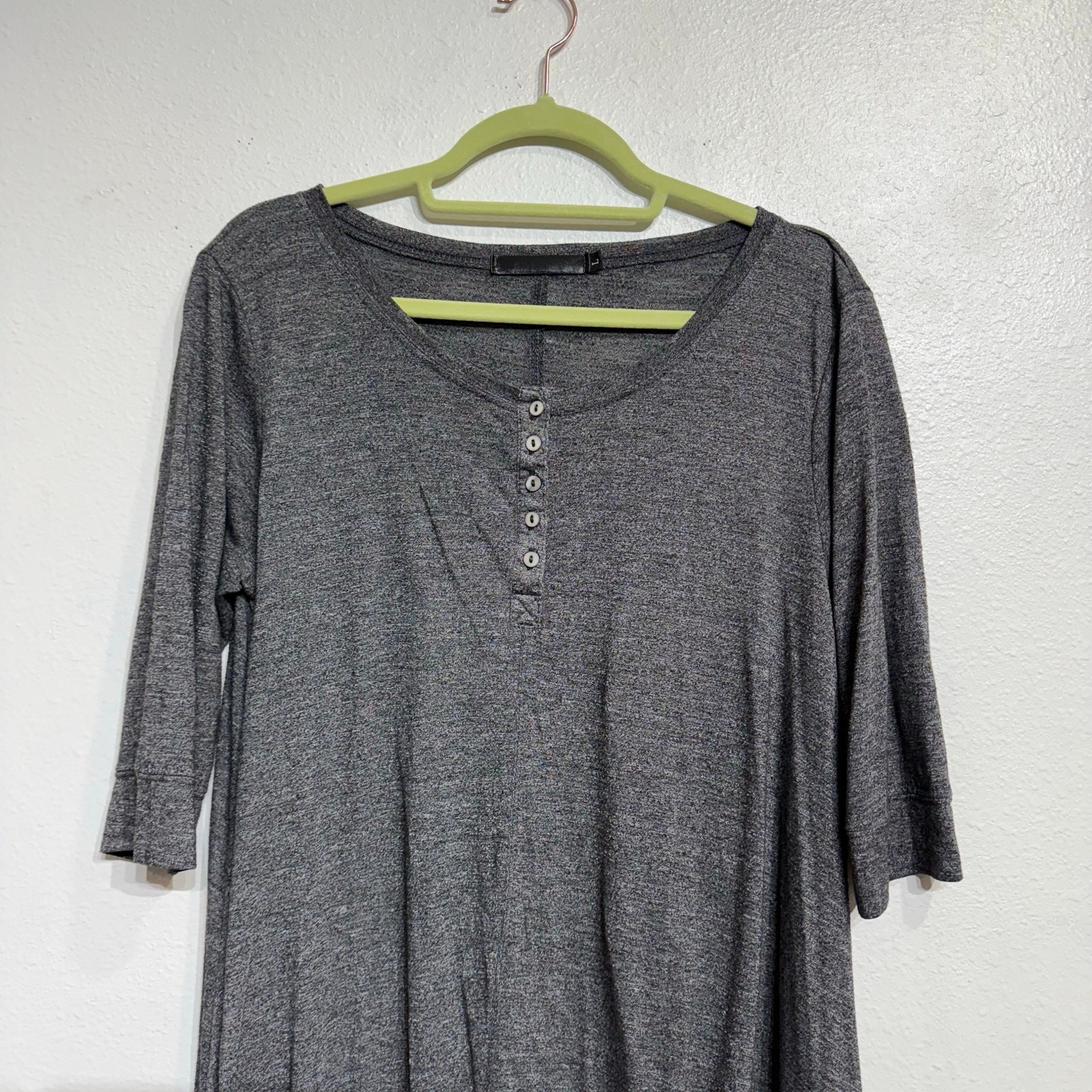 Urban Coco Heather Gray 3/4 Sleeve Hi-low Tunic Top Sz L image 3