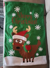 Lg Felt Draw String Gift Bag ~ 28"L X 19"W ~ Reindeer  w/Merry Christmas