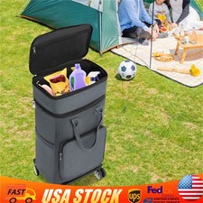 Foldable 5-Wheel Grocery Cart with Telescopic Handle  Waterproof Bag - Gray