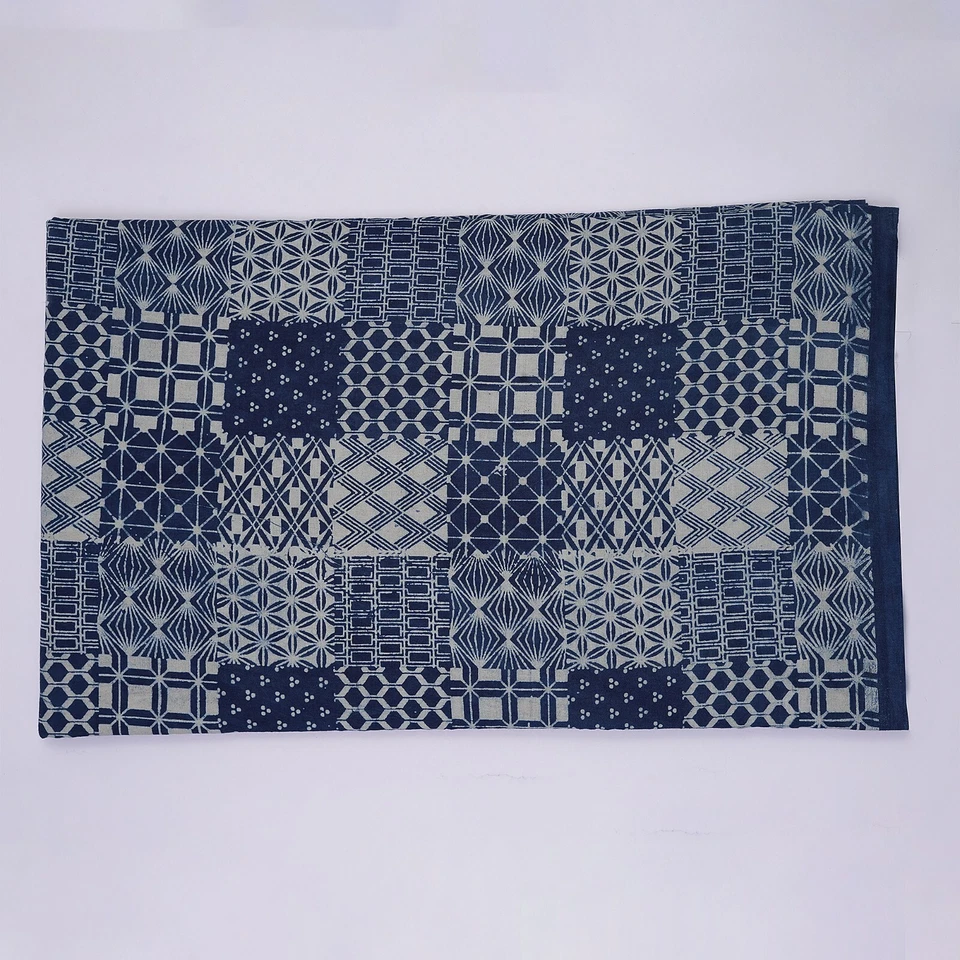 Patchwork Block Print 100% Cotton Running Craft Blue Dress Fabric By The Yard 01 - Image 2 of 4