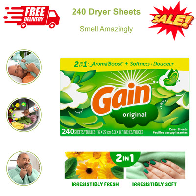 240 Dryer Sheets, Original Scent, Fabric Softener w 2in1 Freshness & Softness