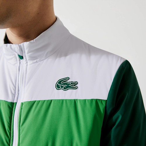 Lacoste Herren Gesteppt Wasserfest Jacke Grün/Weiß Isoliert Größe L Neu W TG - Bild 4 von 5