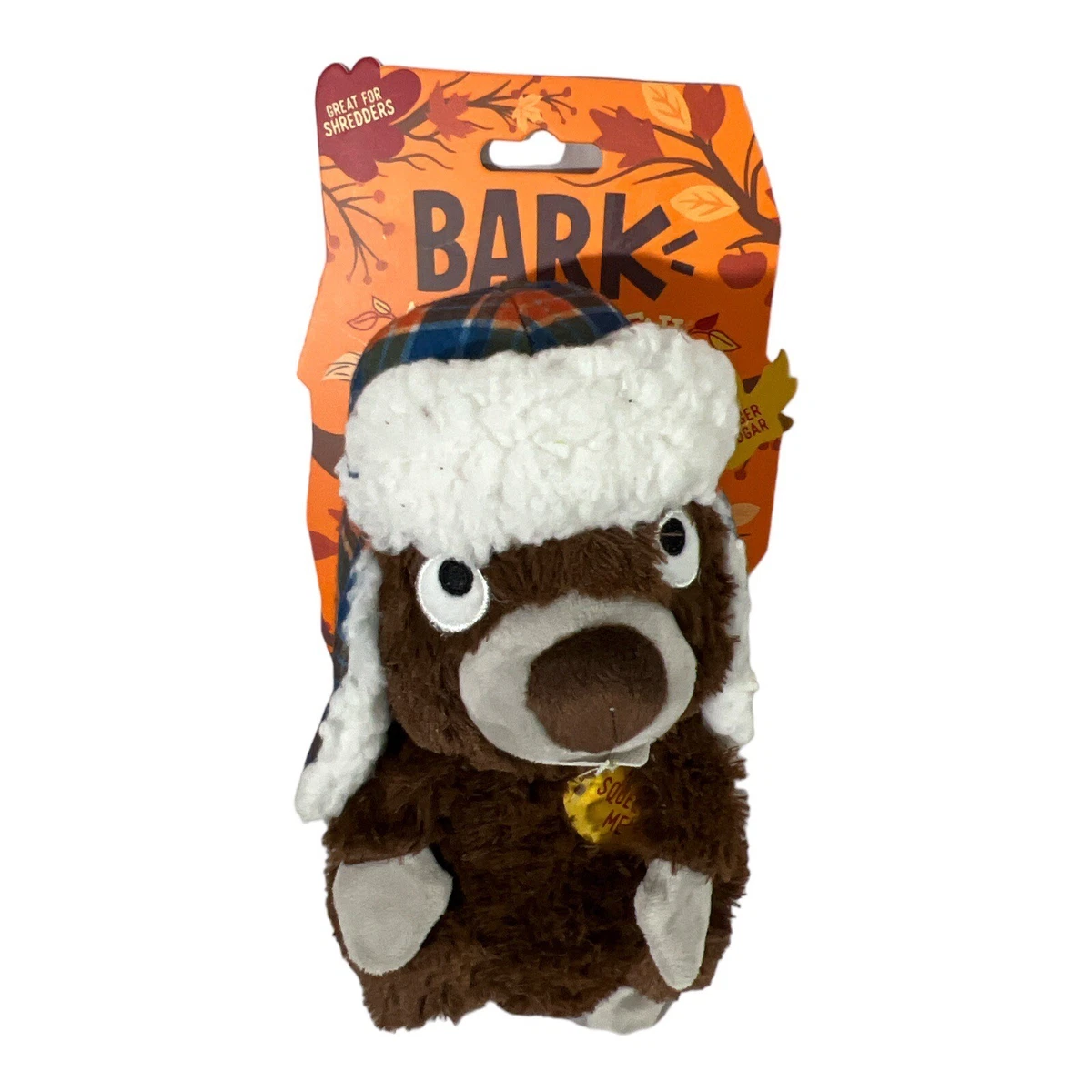 Bark Box Eager Edgar Beaver Autumn Tail Dog Toy Crinkle Squeaky Fall  Shredders