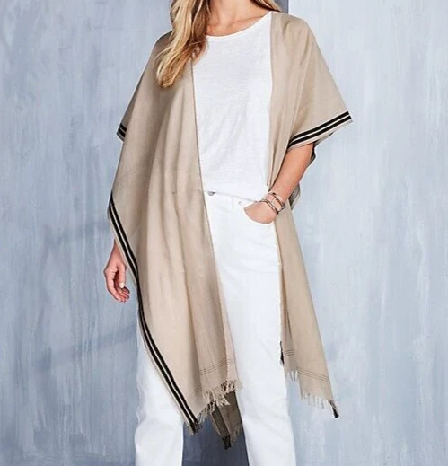 Eileen Fisher for Garnet Hill Organic Cotton Natural Serape Wrap Scarf NIB