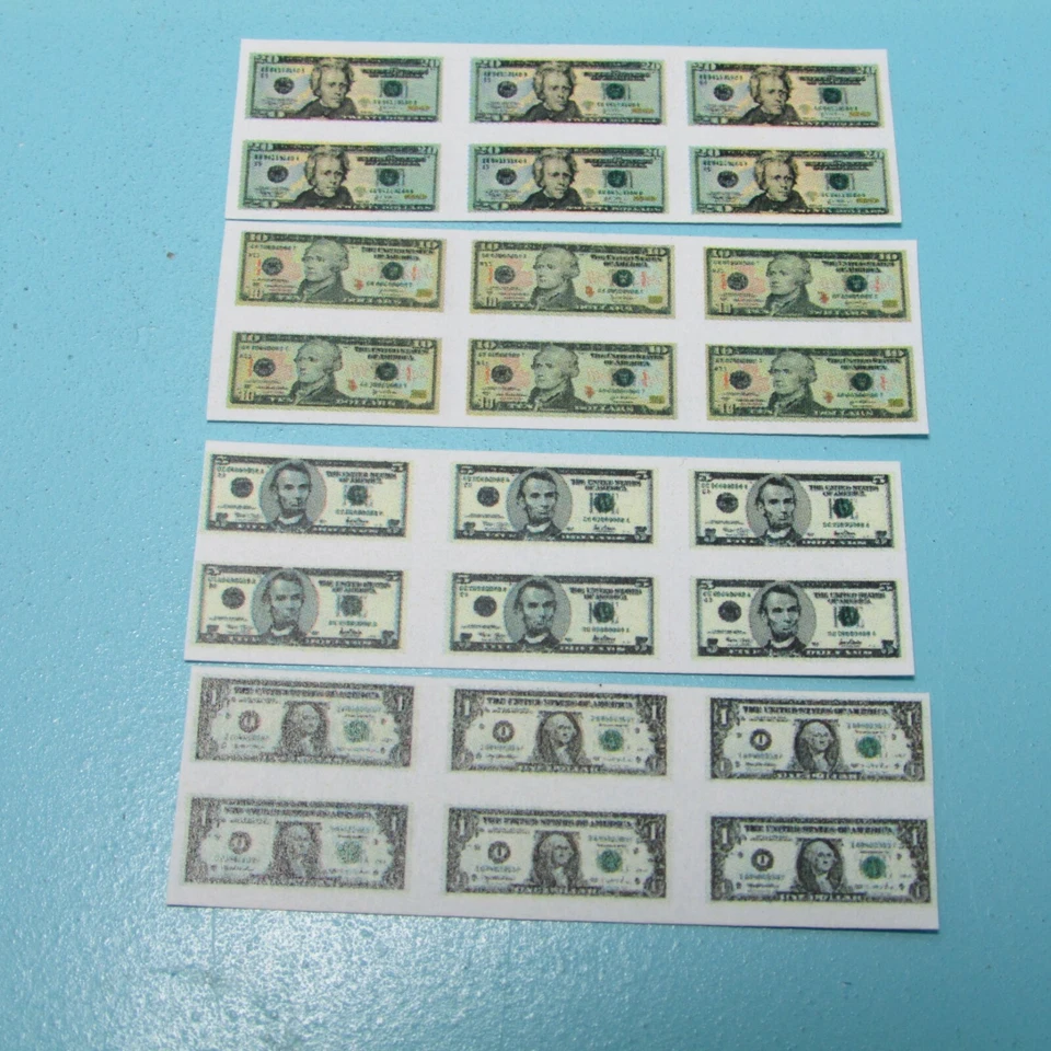 Réplica de papel moneda miniatura para casa de muñecas $1 $5 $10 y $20 30 billetes en total HR56016 Foto 2 de 3