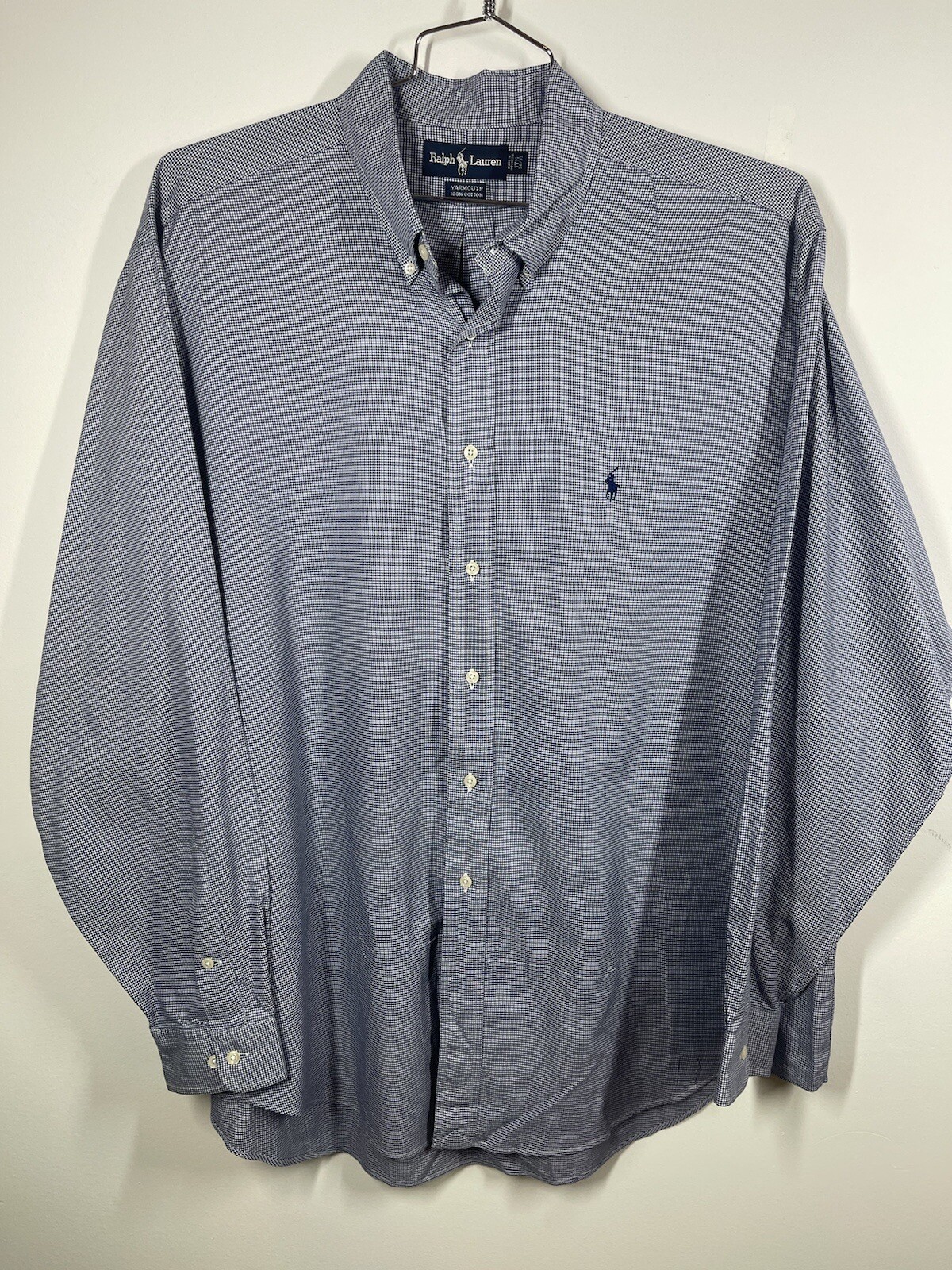 Ralph Lauren Men’s 17-35 Navy White Check Cotton Yarmouth XL Button Down Classic
