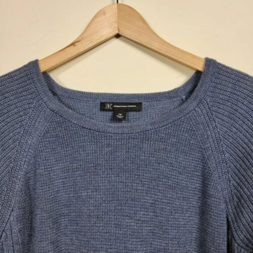 INC Waffle Knit Sweater Top Womans Size PM Blue Side-Zip Crew Neck - Picture 2 of 12
