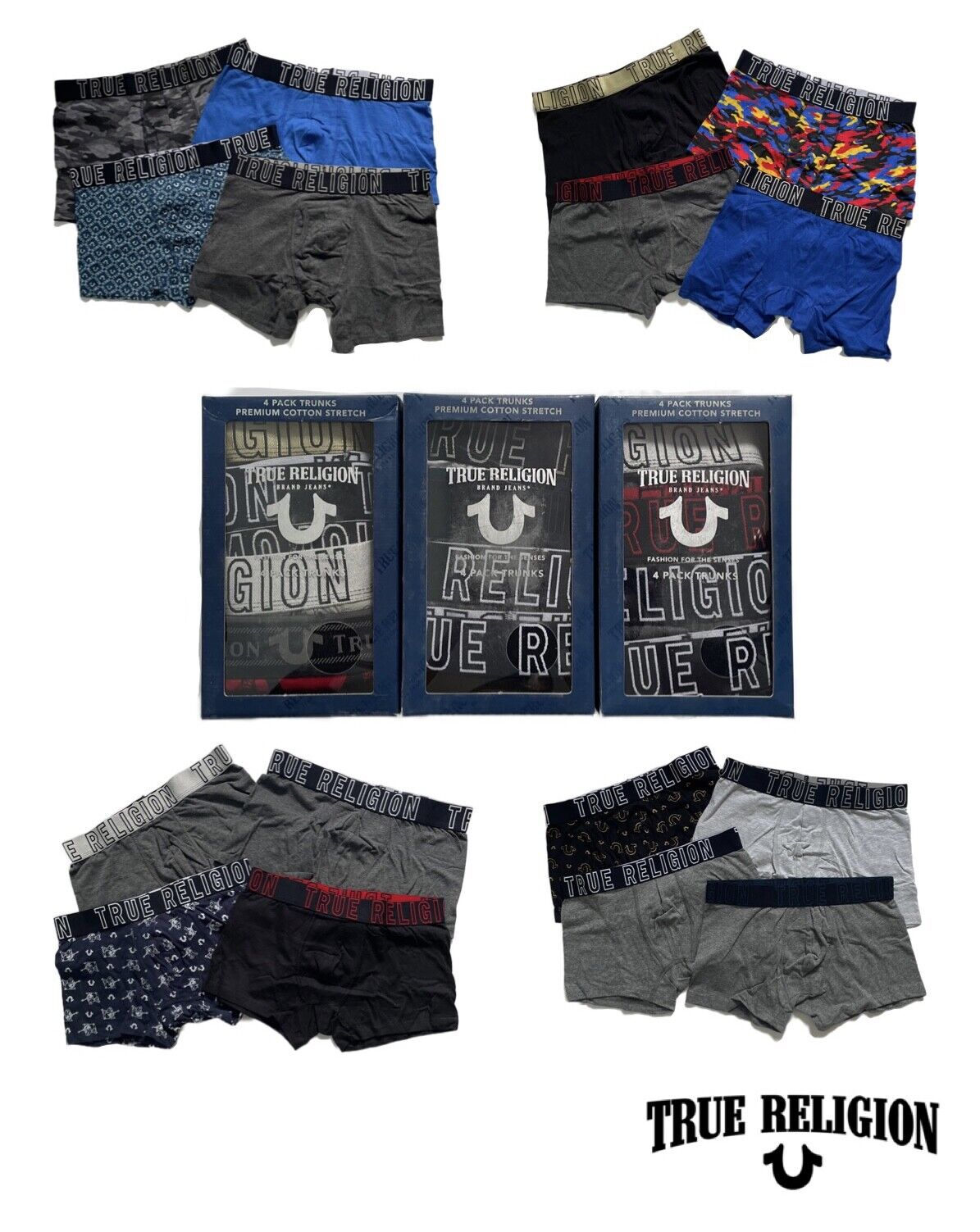 True Religion Mens Boxers 4 Pack Underwear Stretch Cotton Trunk