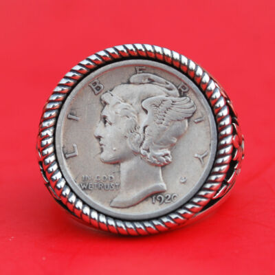 USA 1920 Mercury Dime Silber Münze 925 Sterling Silber Ring Banknote Olivenblatt