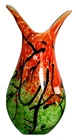 Murano Style Papillon Vase Green Orange Black Heavy Art Glass 10.5"