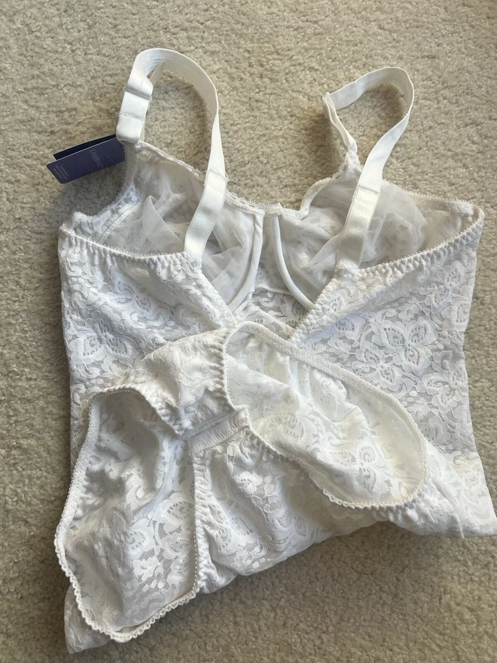 Винтажный Cabernet белье цельный тела костюм формирователь белый кружевной с встроенный бюстгальтер 38C - Изображение 3 из 4