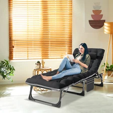 NAIZEA 4 Position Adjustable Cot Recliner Lawn Lounge Chair Folding Cot Bed &Mat